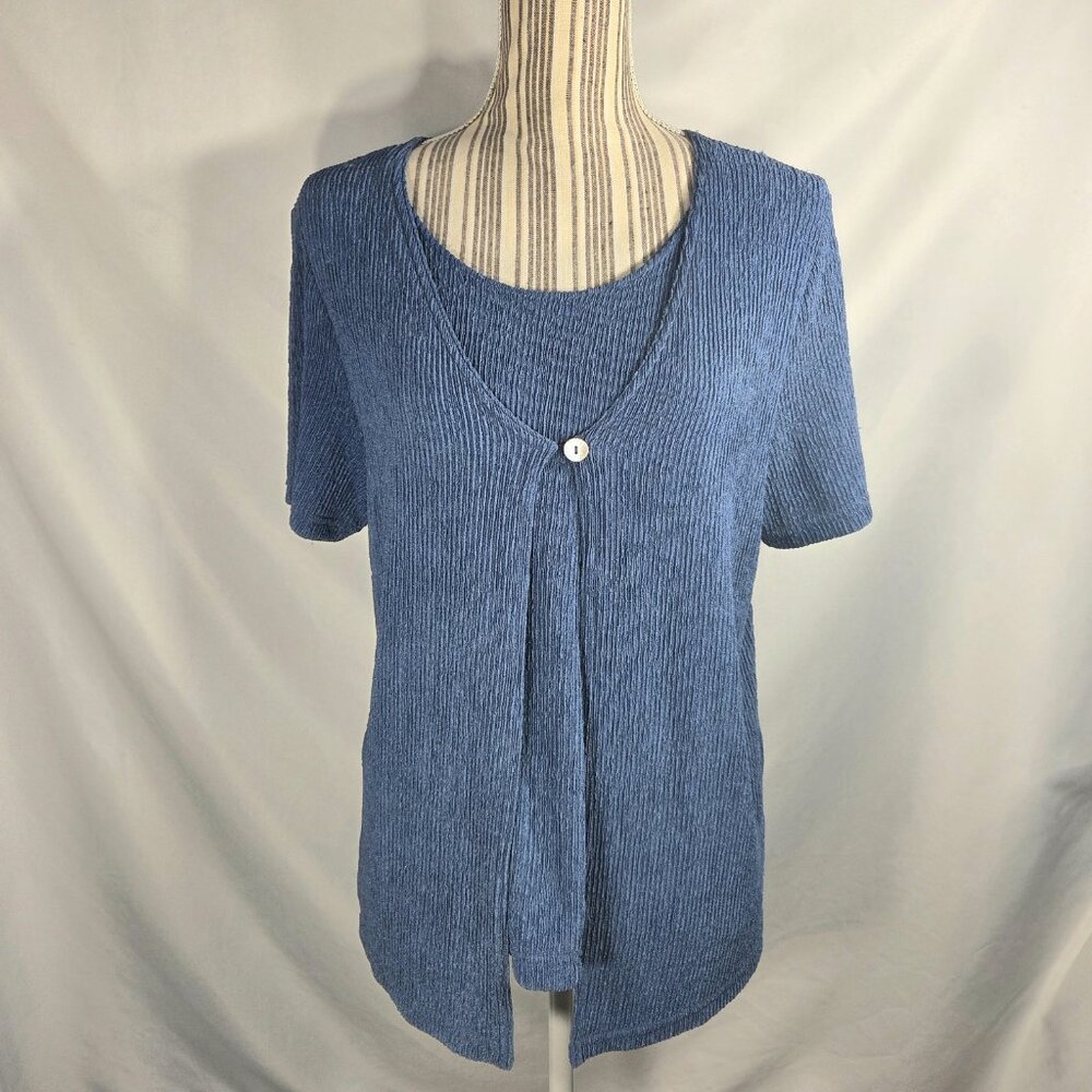 Baranda NWT 2-PC Look Blue Short Sleeve One Button Front Crinkle Top Size Small